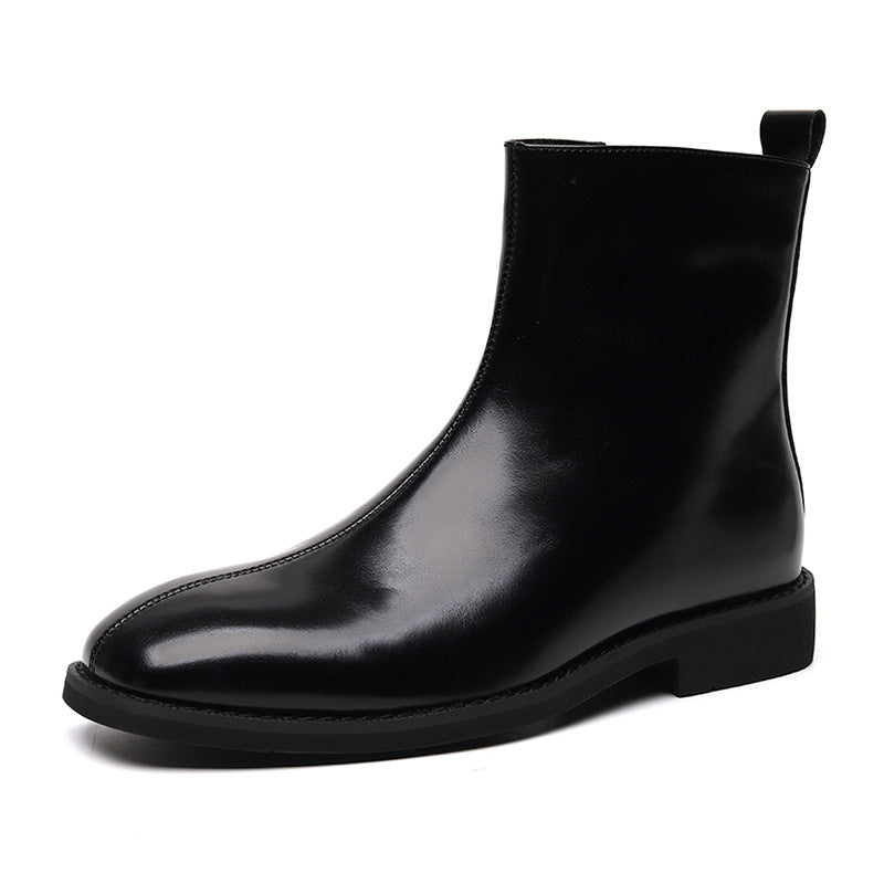 black microfiber Men's black polished zippered ankle boots