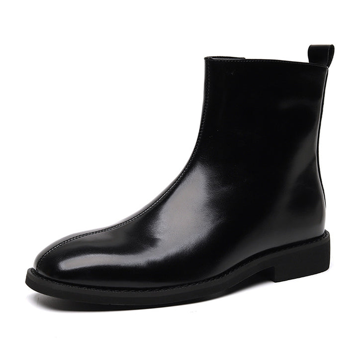 black microfiber Men's black polished zippered ankle boots
