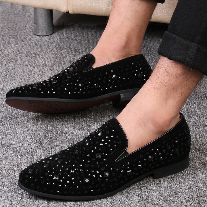 Men's black rhinestone slip-on loafers