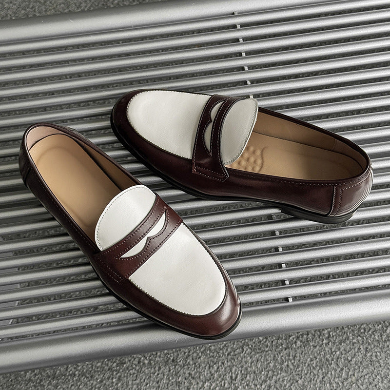 Men's brown and white 2 tones penny loafers - Fashionshoeshouse