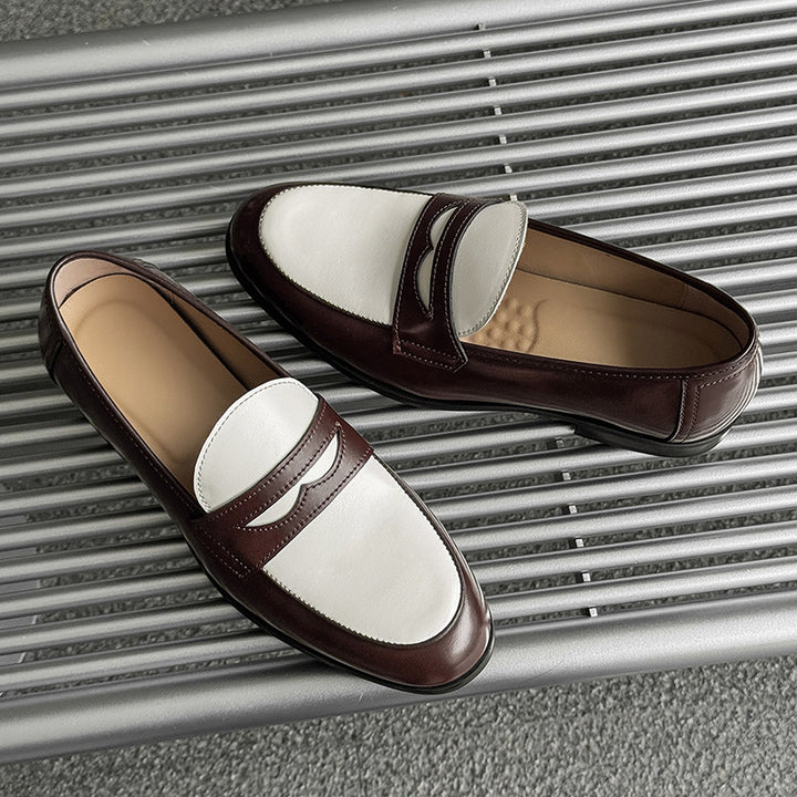 Men's brown and white 2 tones penny loafers - Fashionshoeshouse