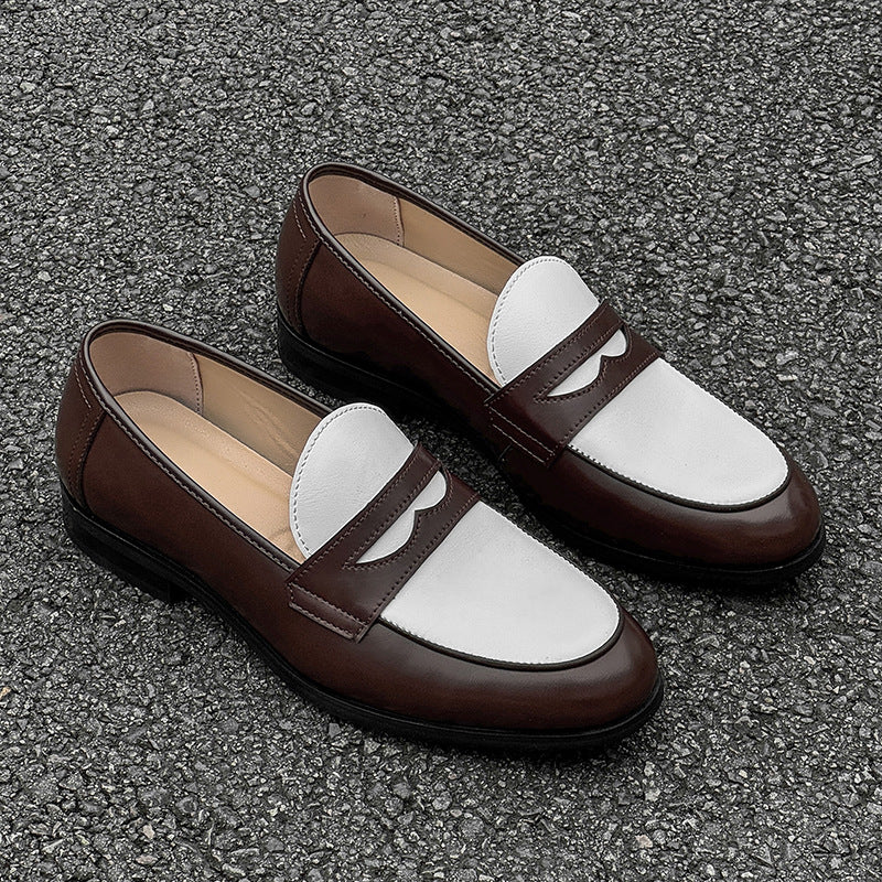 Men's brown and white 2 tones penny loafers - Fashionshoeshouse