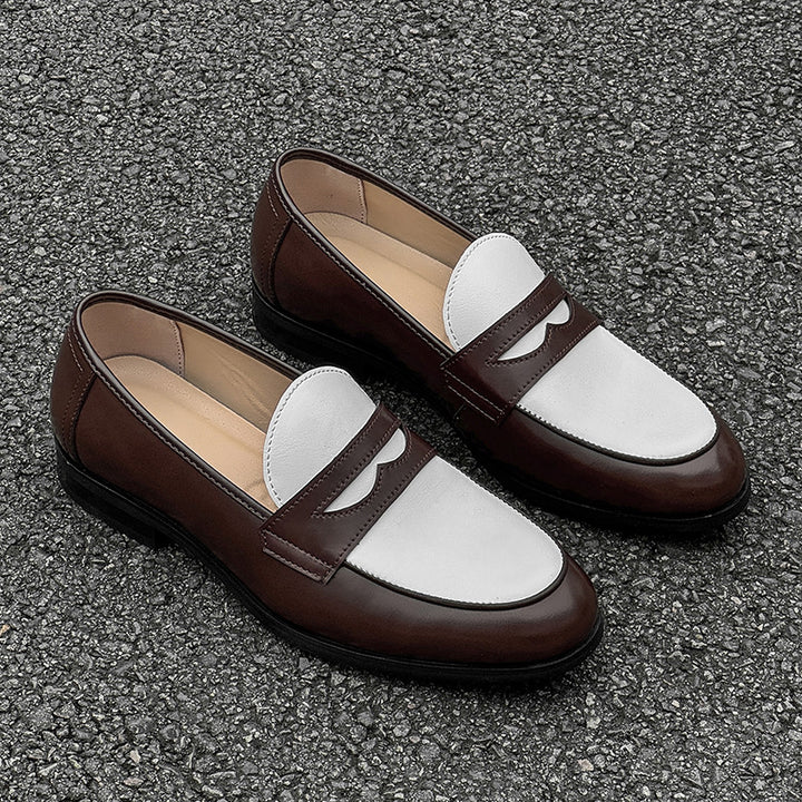 Men's brown and white 2 tones penny loafers - Fashionshoeshouse