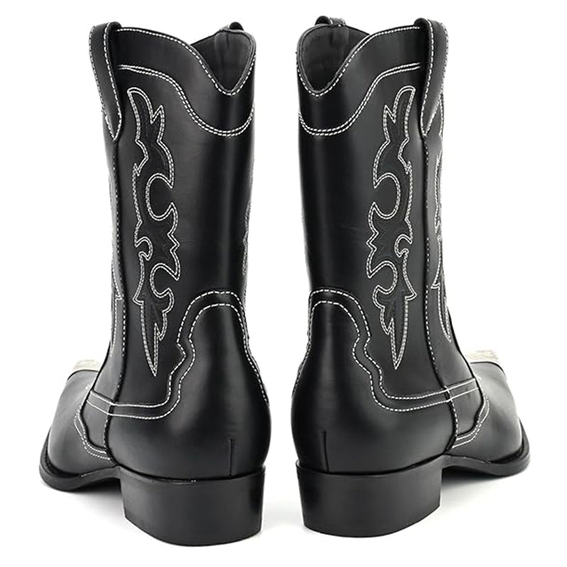 black Men's classic embroidery mid calf cowboy boots