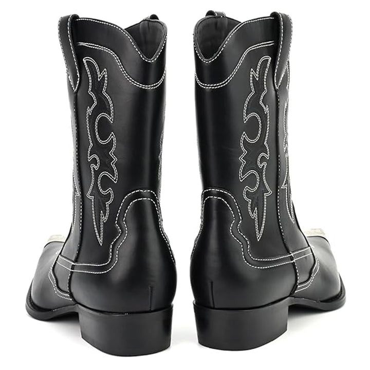 black Men's classic embroidery mid calf cowboy boots