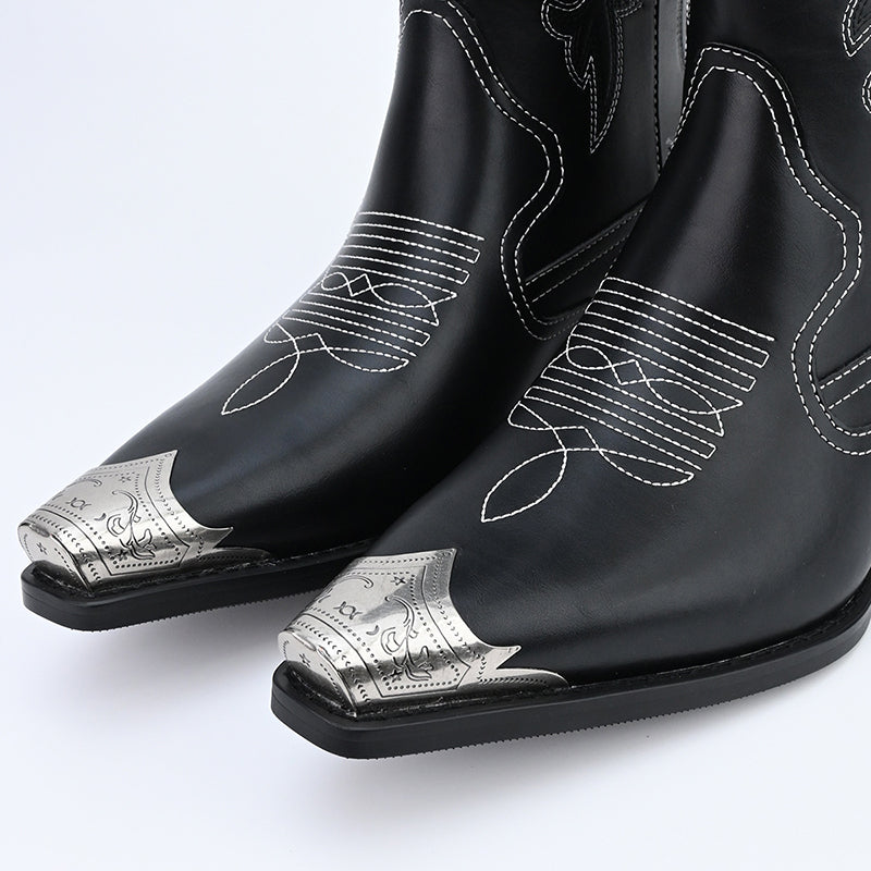 black Men's classic embroidery mid calf cowboy boots