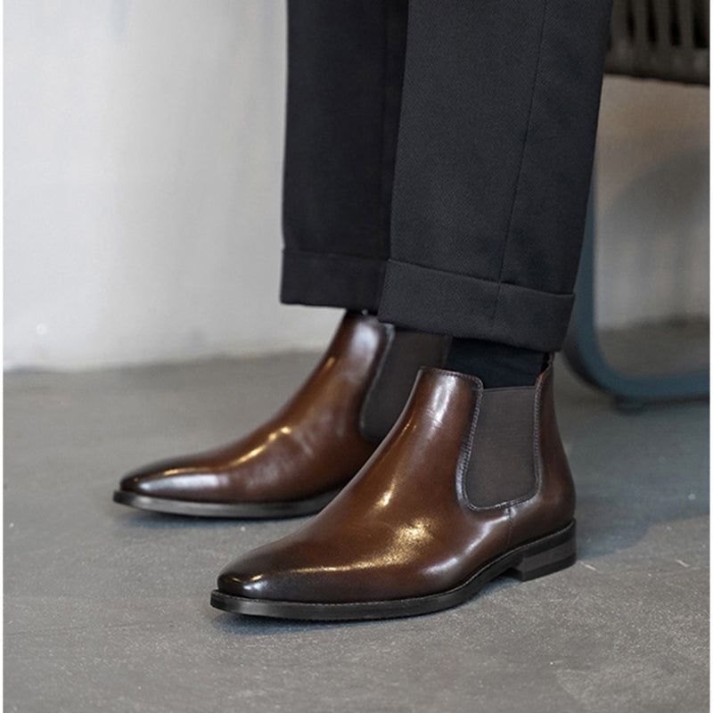 brown Men's classic slip-on chelsea boots