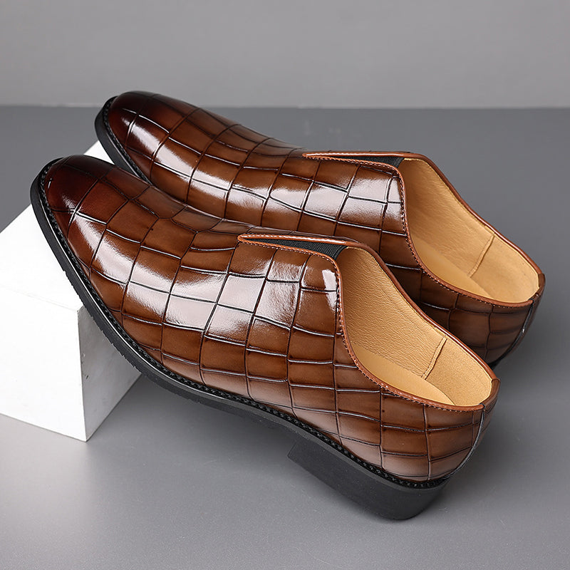 Men's crocodile-pattern faux leather slip-on loafers - Fashionshoeshouse