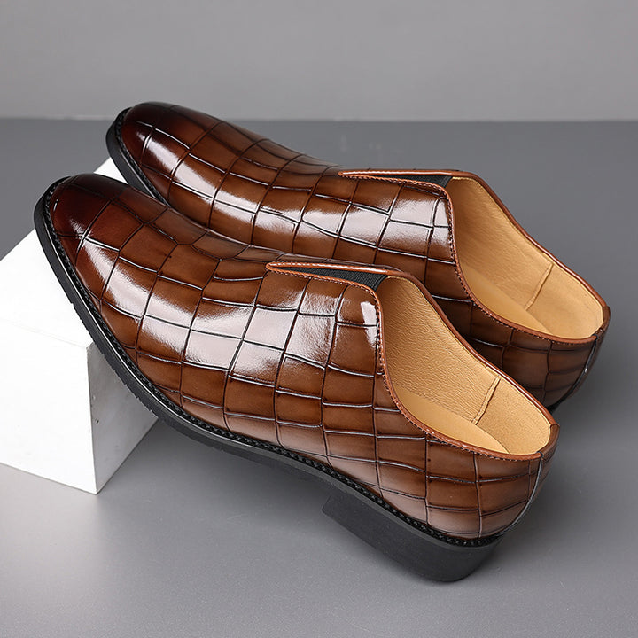 Men's crocodile-pattern faux leather slip-on loafers - Fashionshoeshouse