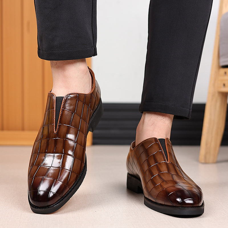 Men's crocodile-pattern faux leather slip-on loafers - Fashionshoeshouse