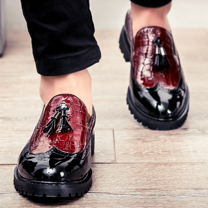 Men's crocodile embossed tassels loafers