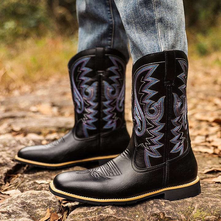 Men's embroidery v-cut cowboy boots