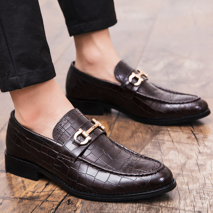 Men's faux leather crocodile patterned slip on loafers