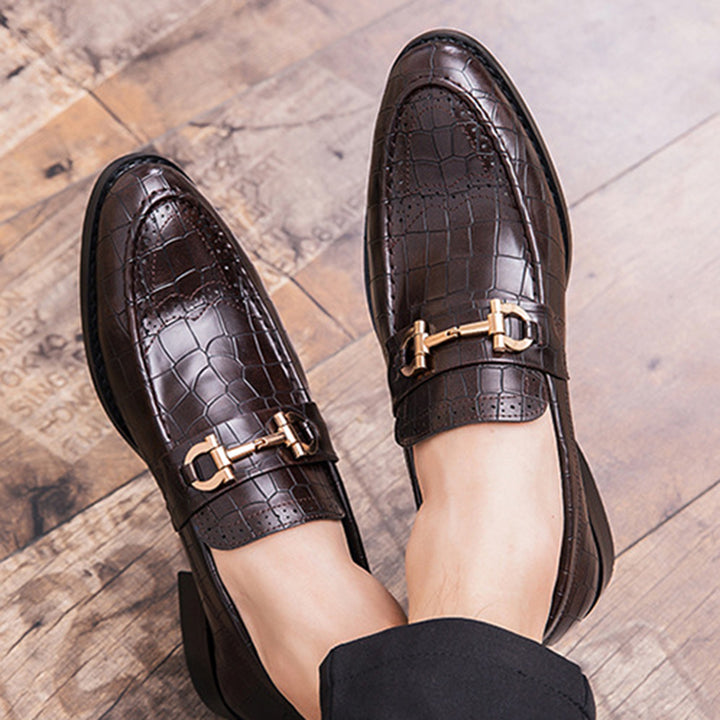 Men's faux leather crocodile patterned slip on loafers