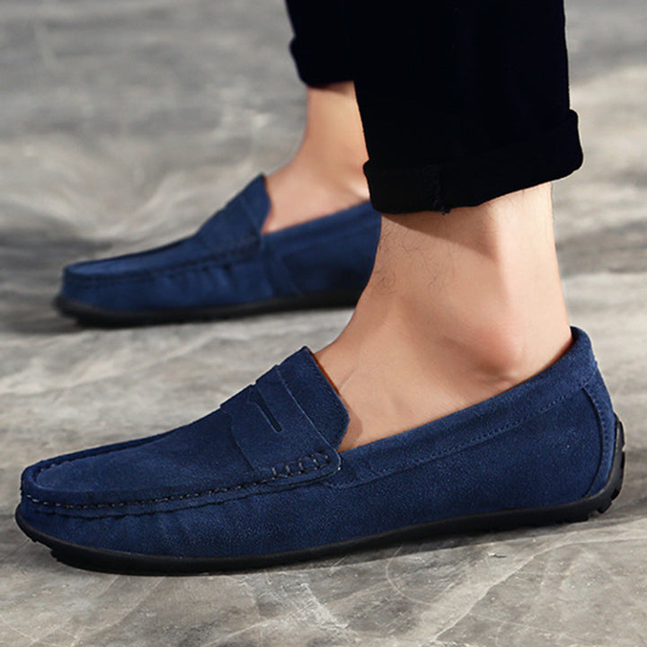 Men's faux suede classic slip-on penny loafers - Fashionshoeshouse