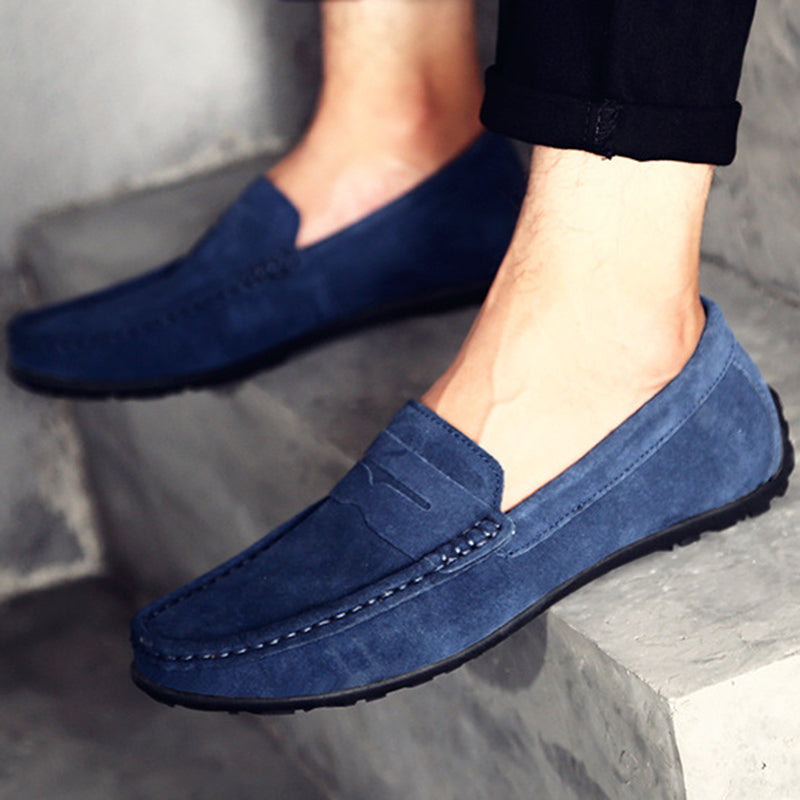 Men's faux suede classic slip-on penny loafers - Fashionshoeshouse
