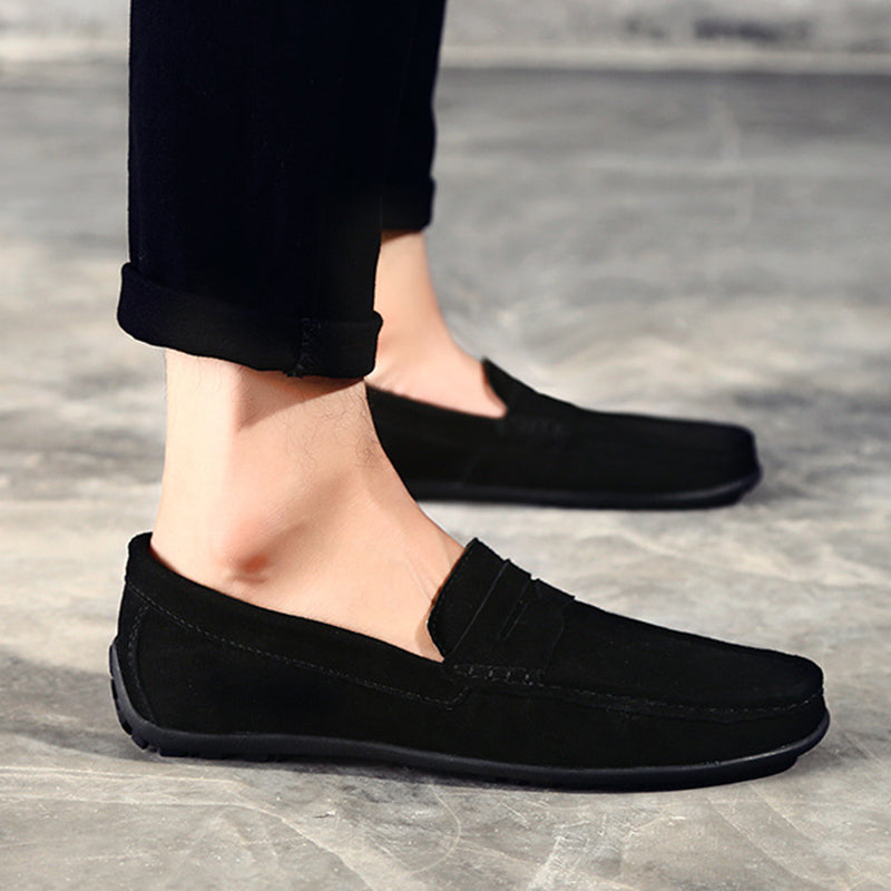 Men's faux suede classic slip-on penny loafers - Fashionshoeshouse
