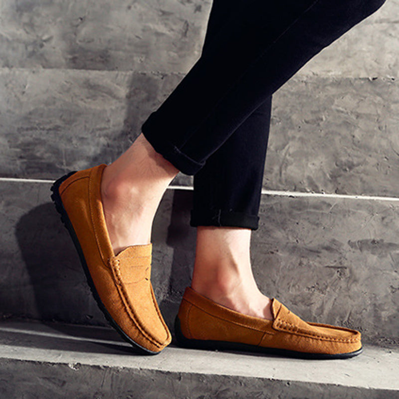 Men's faux suede classic slip-on penny loafers - Fashionshoeshouse