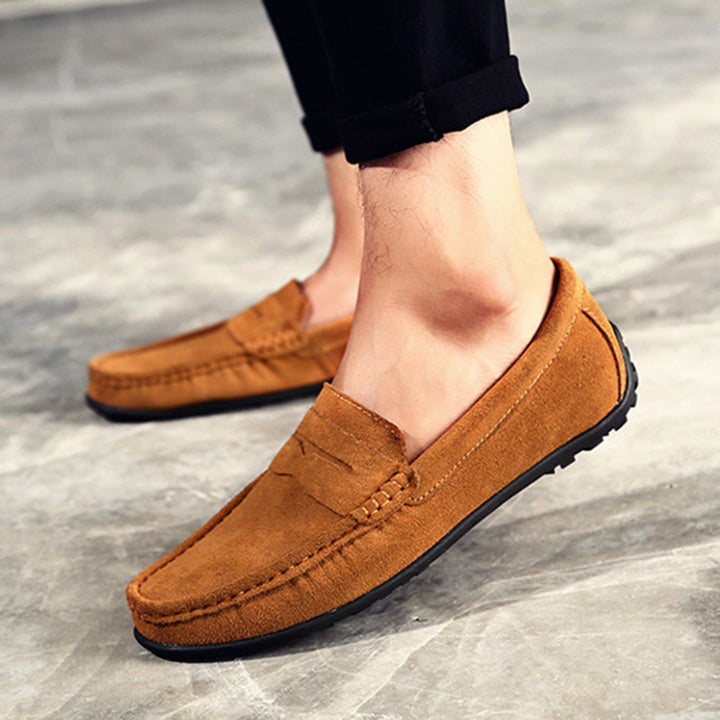 Men's faux suede classic slip-on penny loafers - Fashionshoeshouse