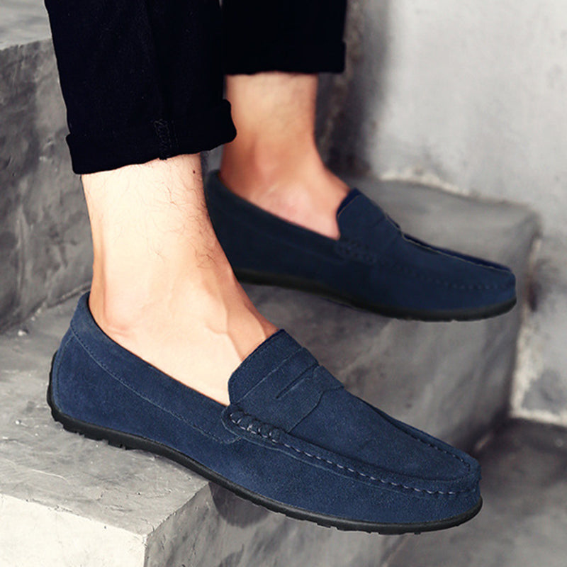 Men's faux suede classic slip-on penny loafers - Fashionshoeshouse