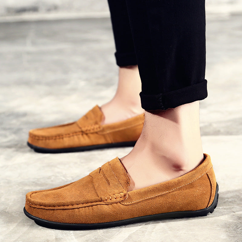 Men's faux suede classic slip-on penny loafers - Fashionshoeshouse