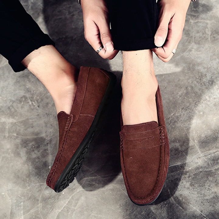 Men's faux suede classic slip-on penny loafers - Fashionshoeshouse