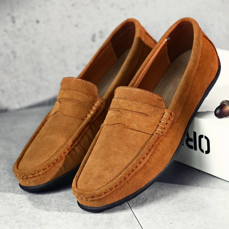 Men's faux suede classic slip-on penny loafers - Fashionshoeshouse