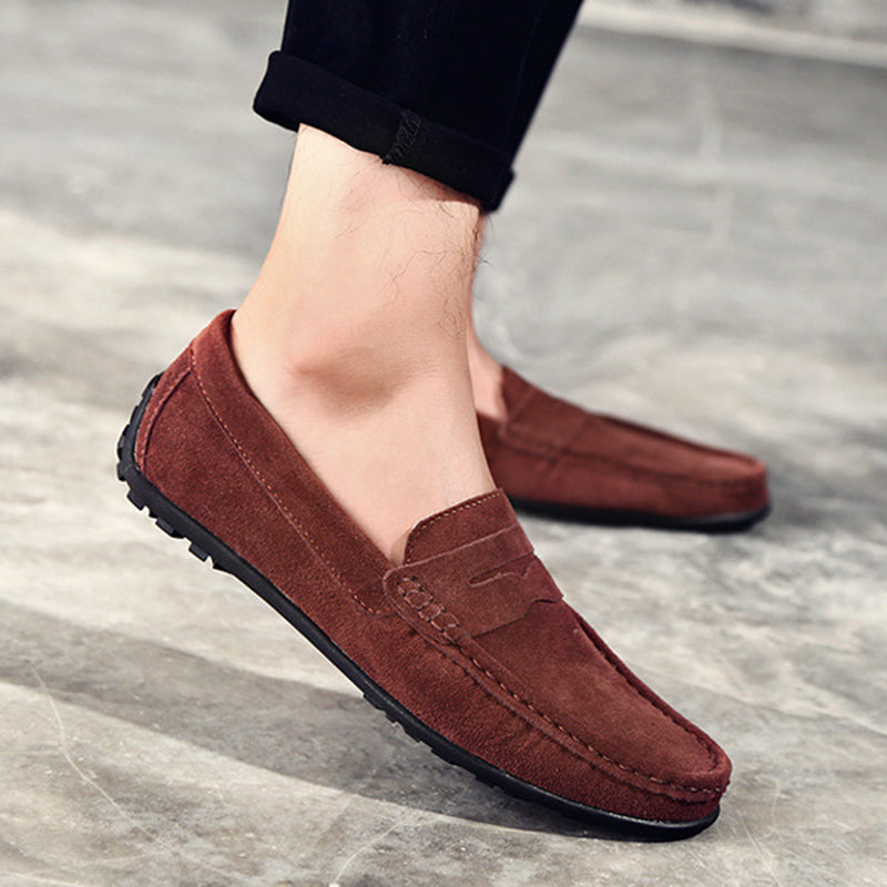 Men's faux suede classic slip-on penny loafers - Fashionshoeshouse