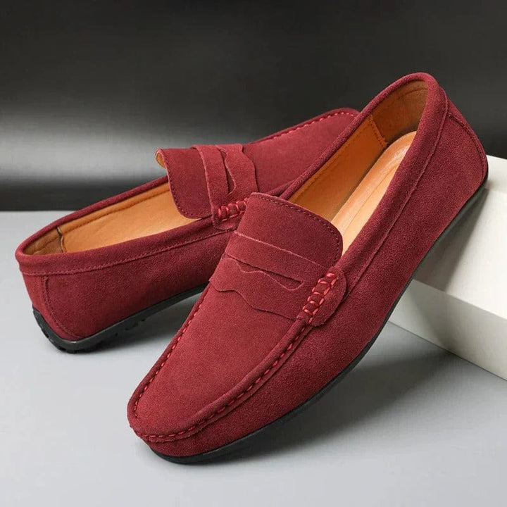 Men's faux suede classic slip-on penny loafers - Fashionshoeshouse