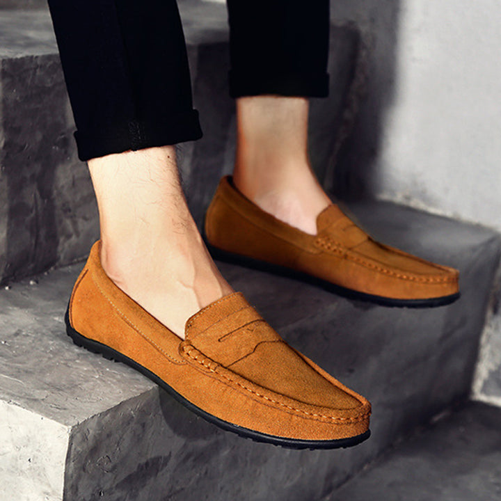 Men's faux suede classic slip-on penny loafers - Fashionshoeshouse