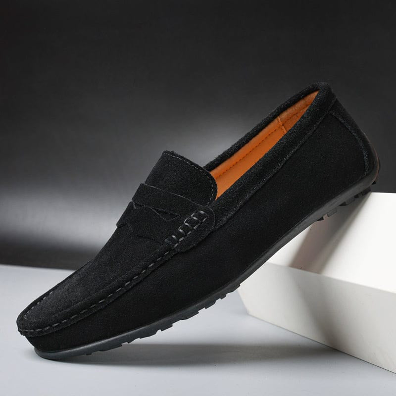 Men's faux suede classic slip-on penny loafers - Fashionshoeshouse