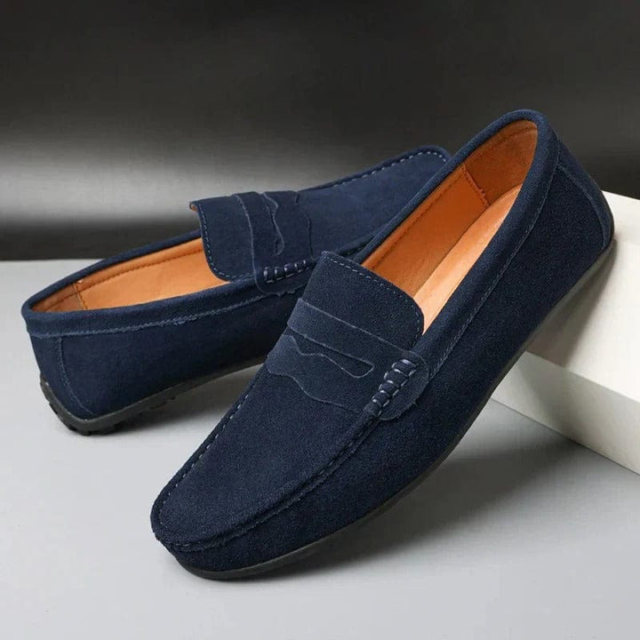 Men's faux suede classic slip-on penny loafers - Fashionshoeshouse