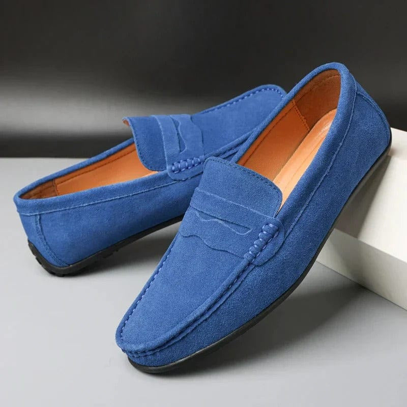 Men's faux suede classic slip-on penny loafers - Fashionshoeshouse