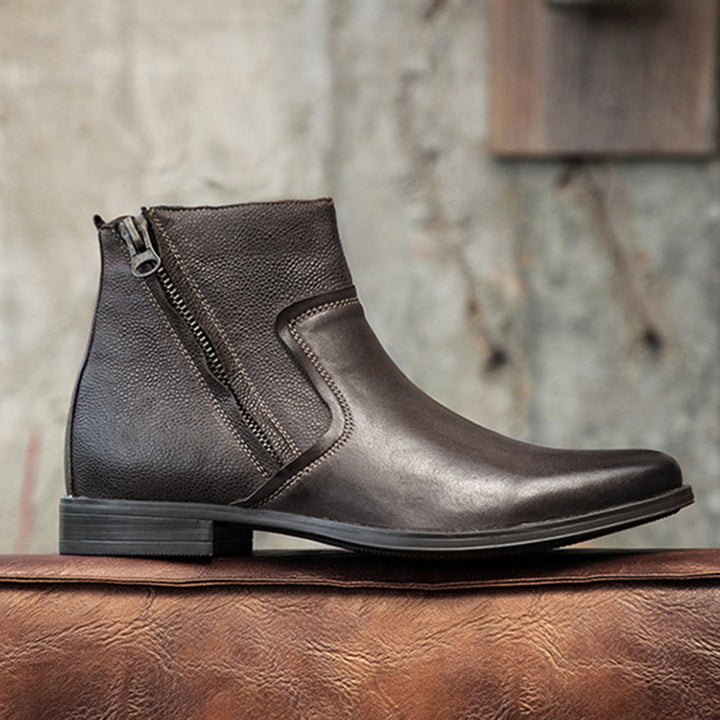 Men's geniune leather retro patchwork zipper boots