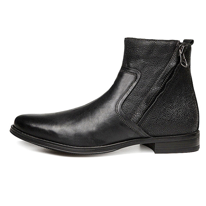 black Men's geniune leather retro patchwork zipper boots