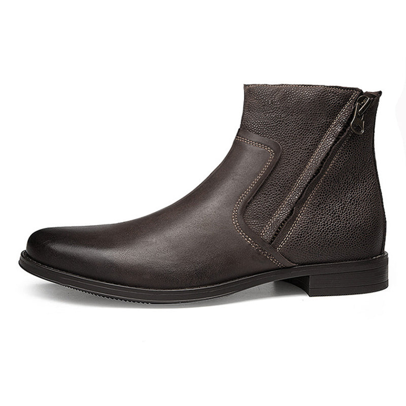 brown Men's geniune leather retro patchwork zipper boots