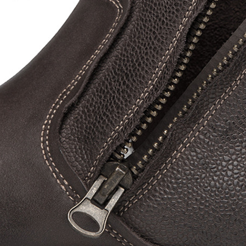 brown Men's geniune leather retro patchwork zipper boots
