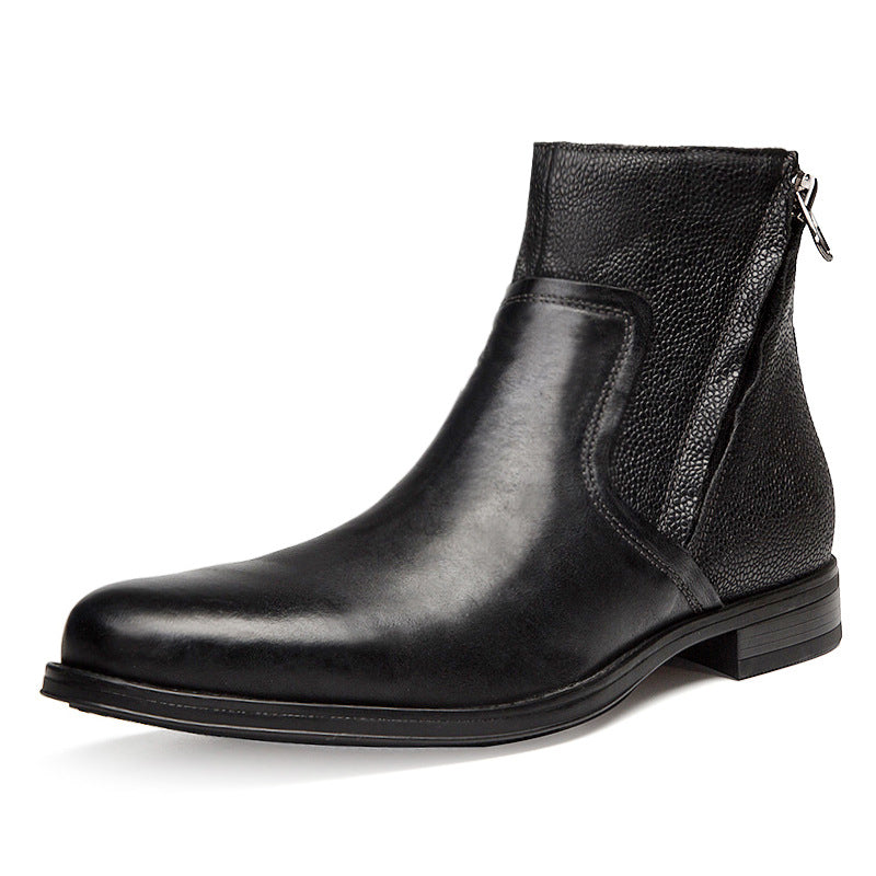 Men's geniune leather retro patchwork zipper boots