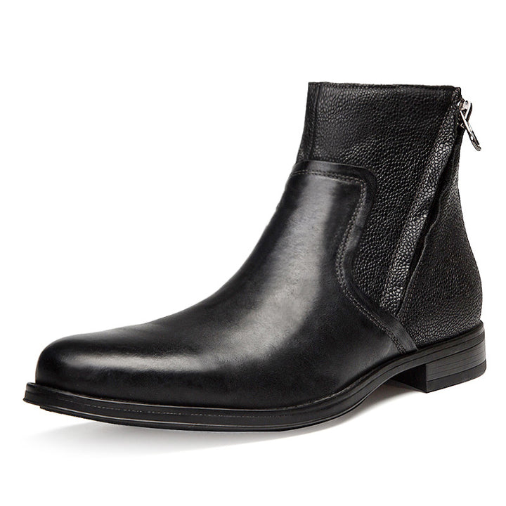 Men's geniune leather retro patchwork zipper boots