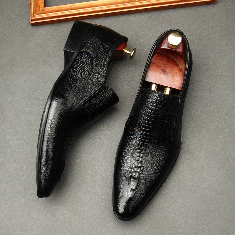 black Men's genuine leather crocodile patterned loafers