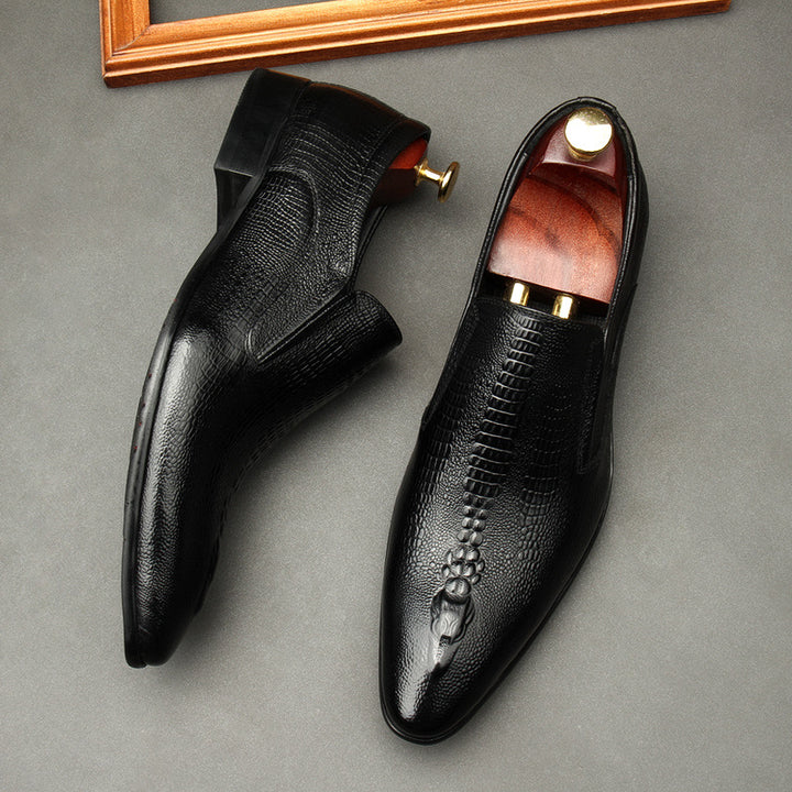 black Men's genuine leather crocodile patterned loafers