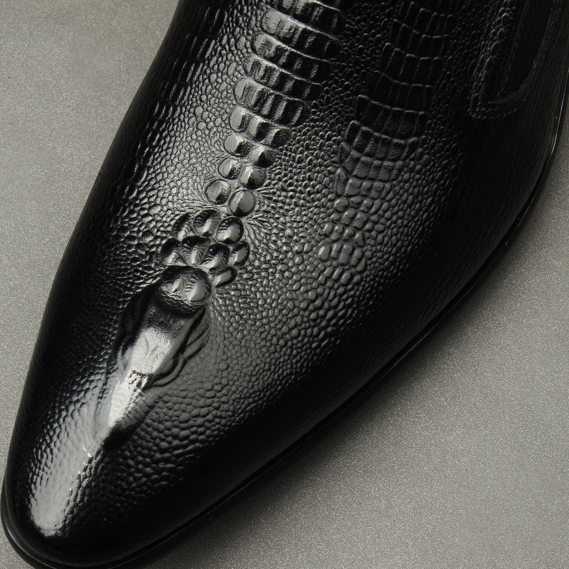 black Men's genuine leather crocodile patterned loafers