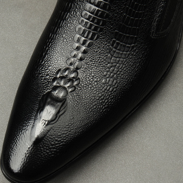 black Men's genuine leather crocodile patterned loafers