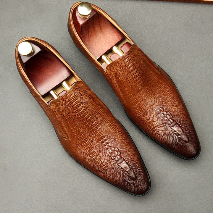 brown Men's genuine leather crocodile patterned loafers