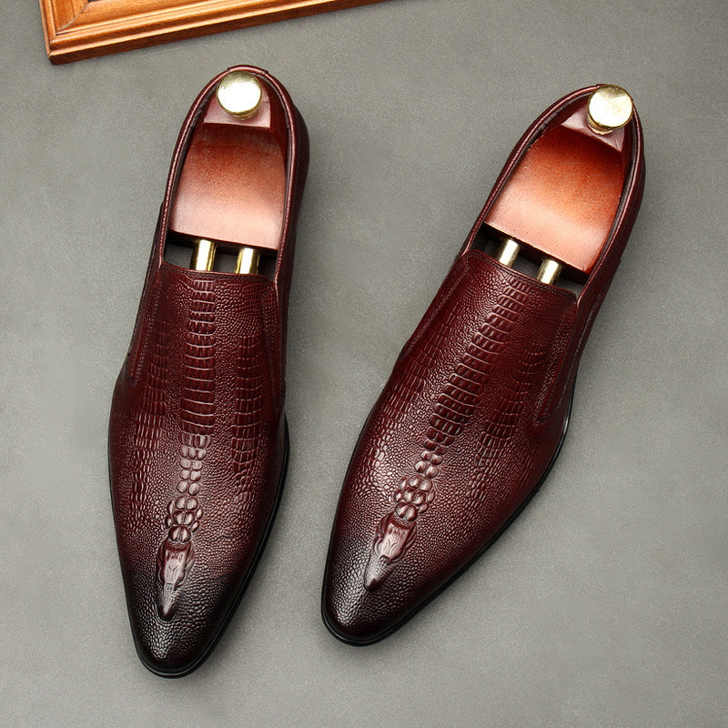 burgundy Men's genuine leather crocodile patterned loafers