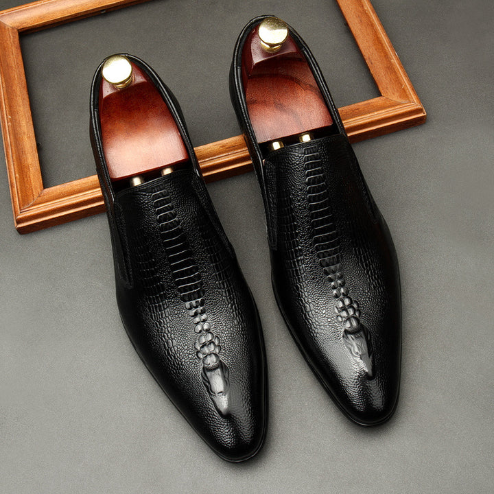 black Men's genuine leather crocodile patterned loafers