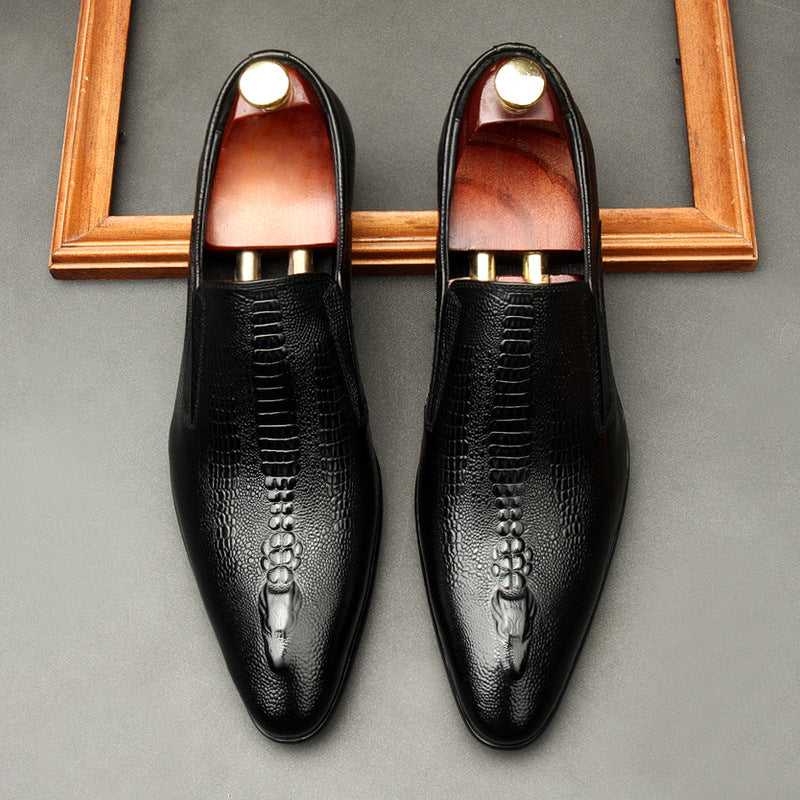 black Men's genuine leather crocodile patterned loafers
