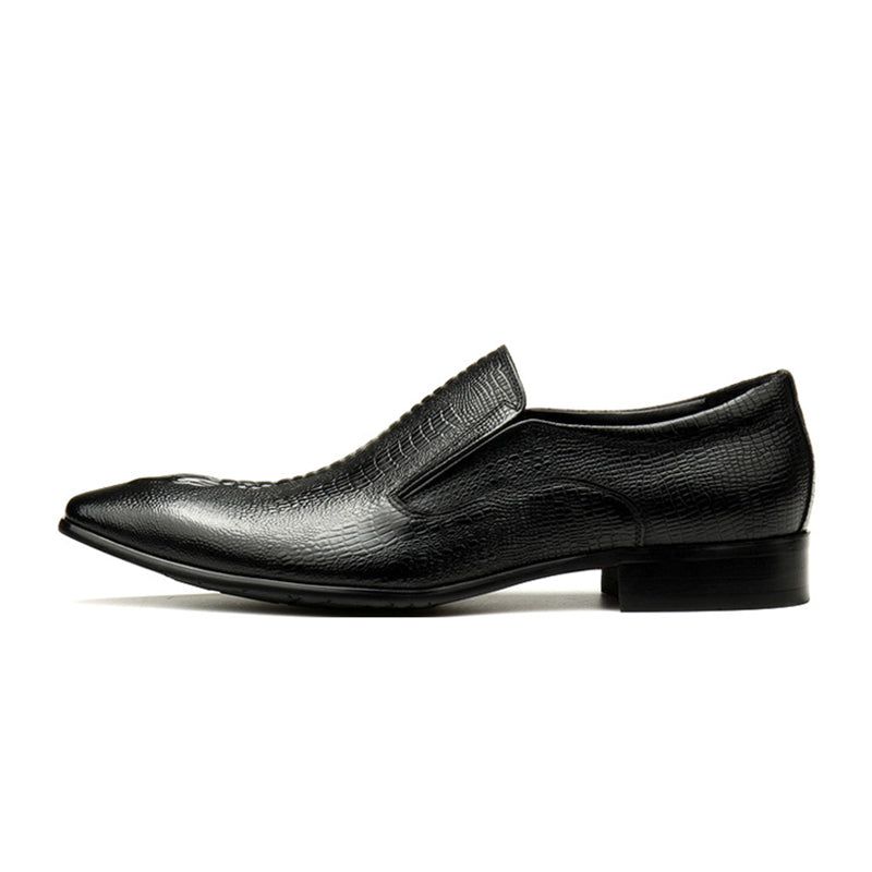 black Men's genuine leather crocodile patterned loafers