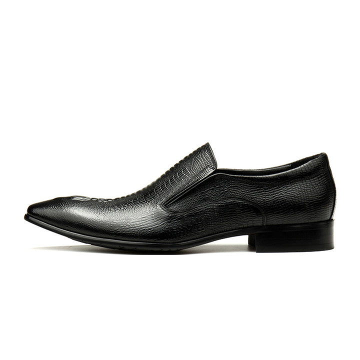 black Men's genuine leather crocodile patterned loafers