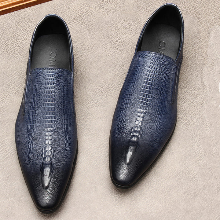 blue Men's genuine leather crocodile patterned loafers